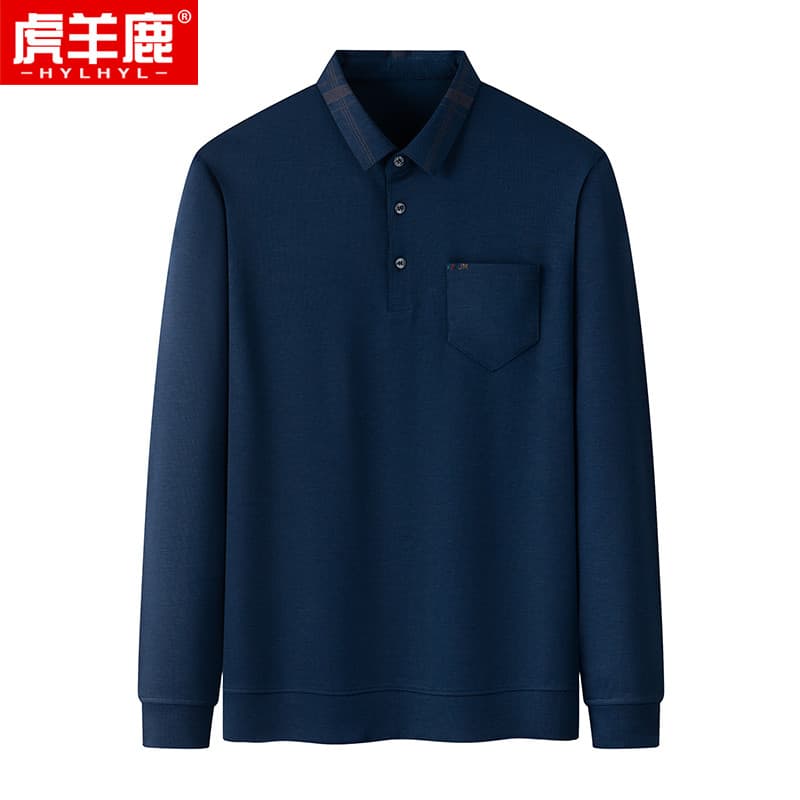 2025 primavera de meia-idade solta Casual manga comprida camiseta masculina primavera novo estilo pai negócios Polo cami