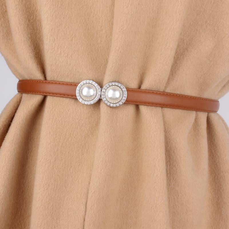 Saia cinto decoração couro genuíno pérola cinto feminino fino All-Match casaco terno cinto vestido cintura estreita corr