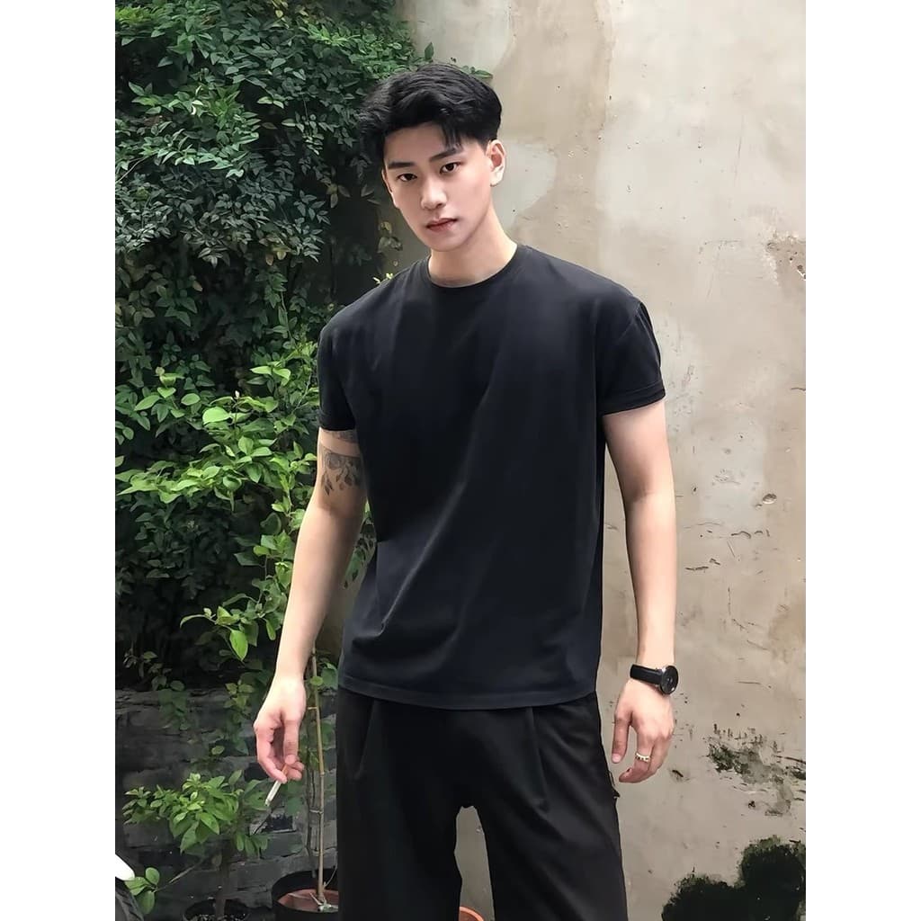 Camiseta masculina preta pesada com decote pequeno, punhos de verão, Fitness, manga curta, levantamento muscular, esport