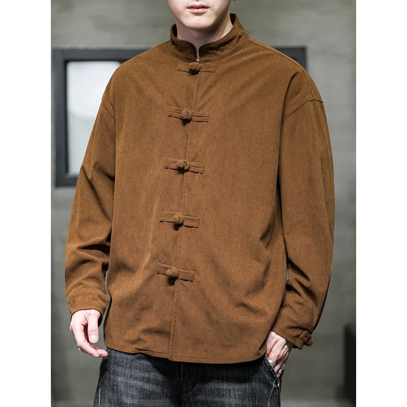 Novo estilo chinês Hanfu masculino estilo chinês outono inverno veludo camisa de manga comprida Retro Tang terno Plus Si