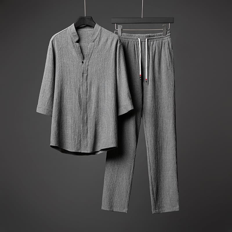 Estilo chinês masculino verão estilo fino terno de linho de seda gelo masculino camiseta de manga curta tamanho grande a