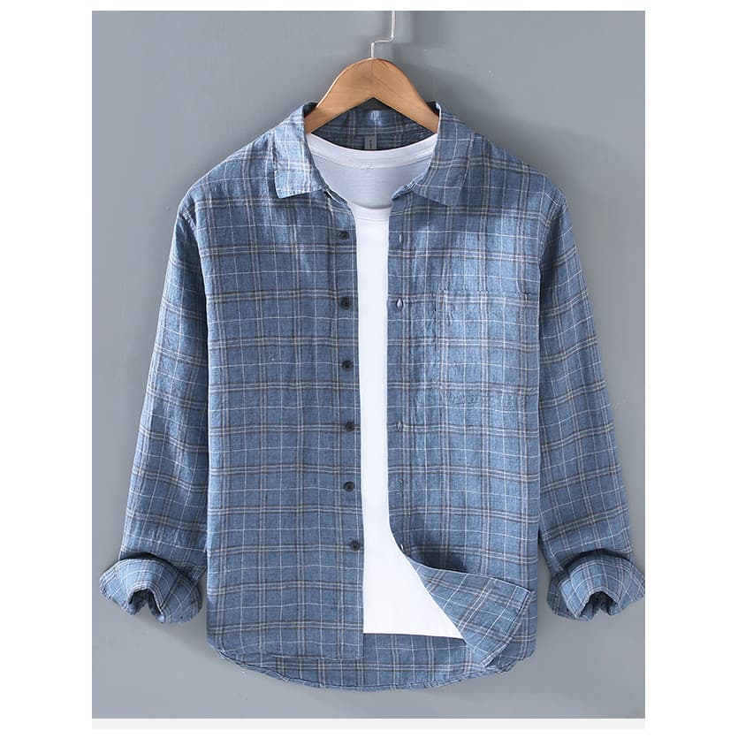Contraste cor listras de manga comprida High-End moda camisa masculina Casual solto juventude xadrez Design All-Match ca