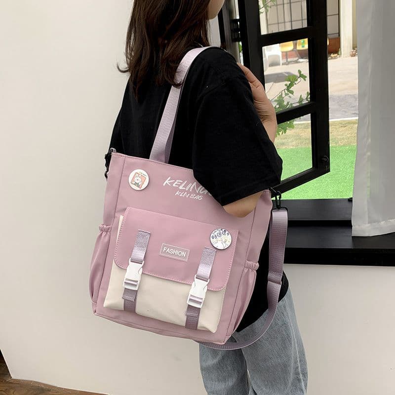 Bolsa de lona de grande capacidade para uso diário, bolsa de ombro versátil estilo japonês para estudantes, bolsa transv