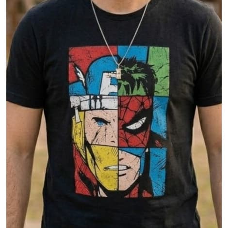 Camiseta Masculina Os Vingadores Adulto e Infantil Avengers Marvel Quadro Herois Camisa Algodao Dia dos Namorados Pais