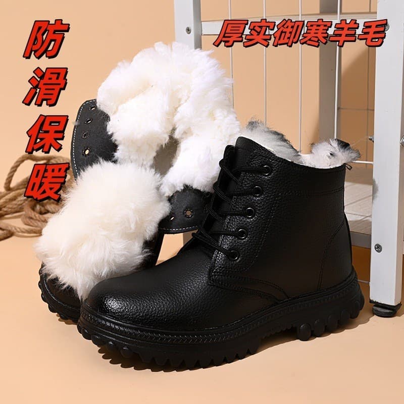 W inverno aço toe-toe sapatos de proteção do trabalho lã quente couro resistente ao desgaste anti-esmagamento anti-S