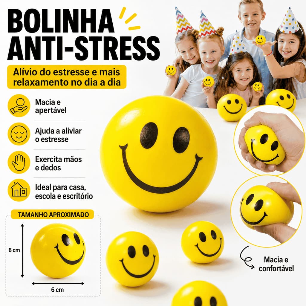 Squishy Bolinha Anti-Stress Emoji Amarela Macia Apertável