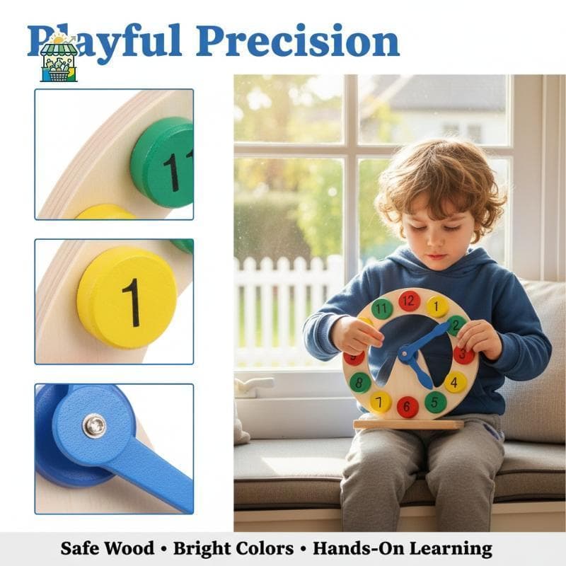 Brinquedo Montessori Clo De Madeira Para Crianças , 12 Números Removíveis , Temáticos , Ferramenta De Aprendizagem De Cl