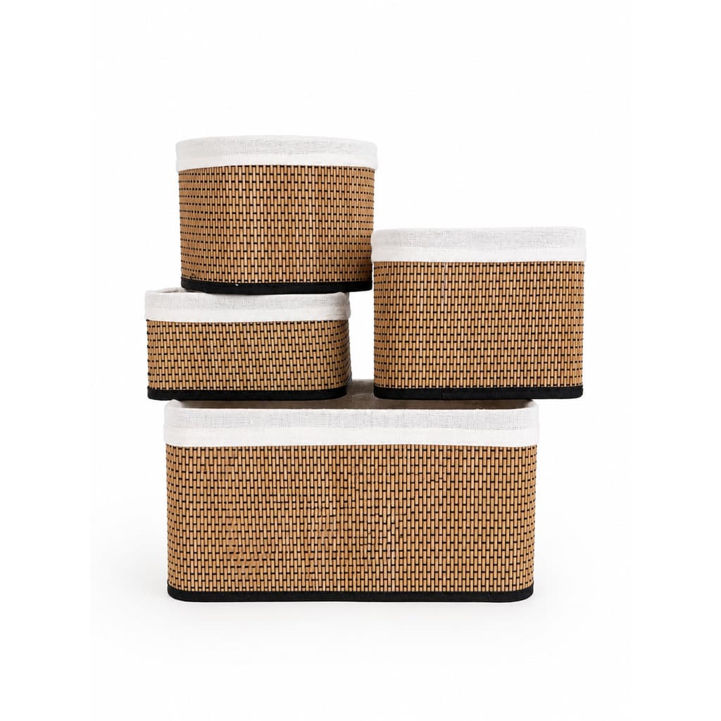 Kit 4 Cestos Organizadores de Bambu Multiuso com Forro