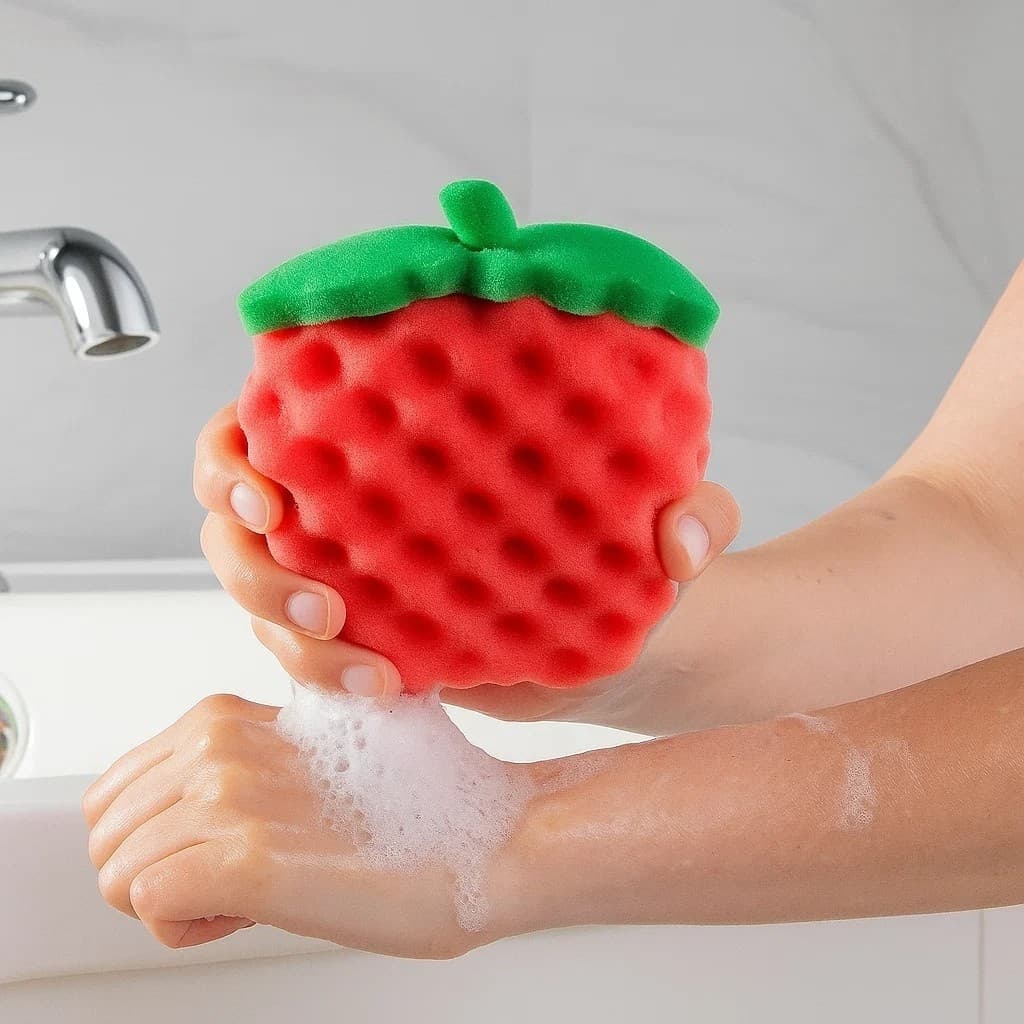 Esponja Corporal para Banho em Formato de Fruta Vermelha Macia com Espuma Esfoliante