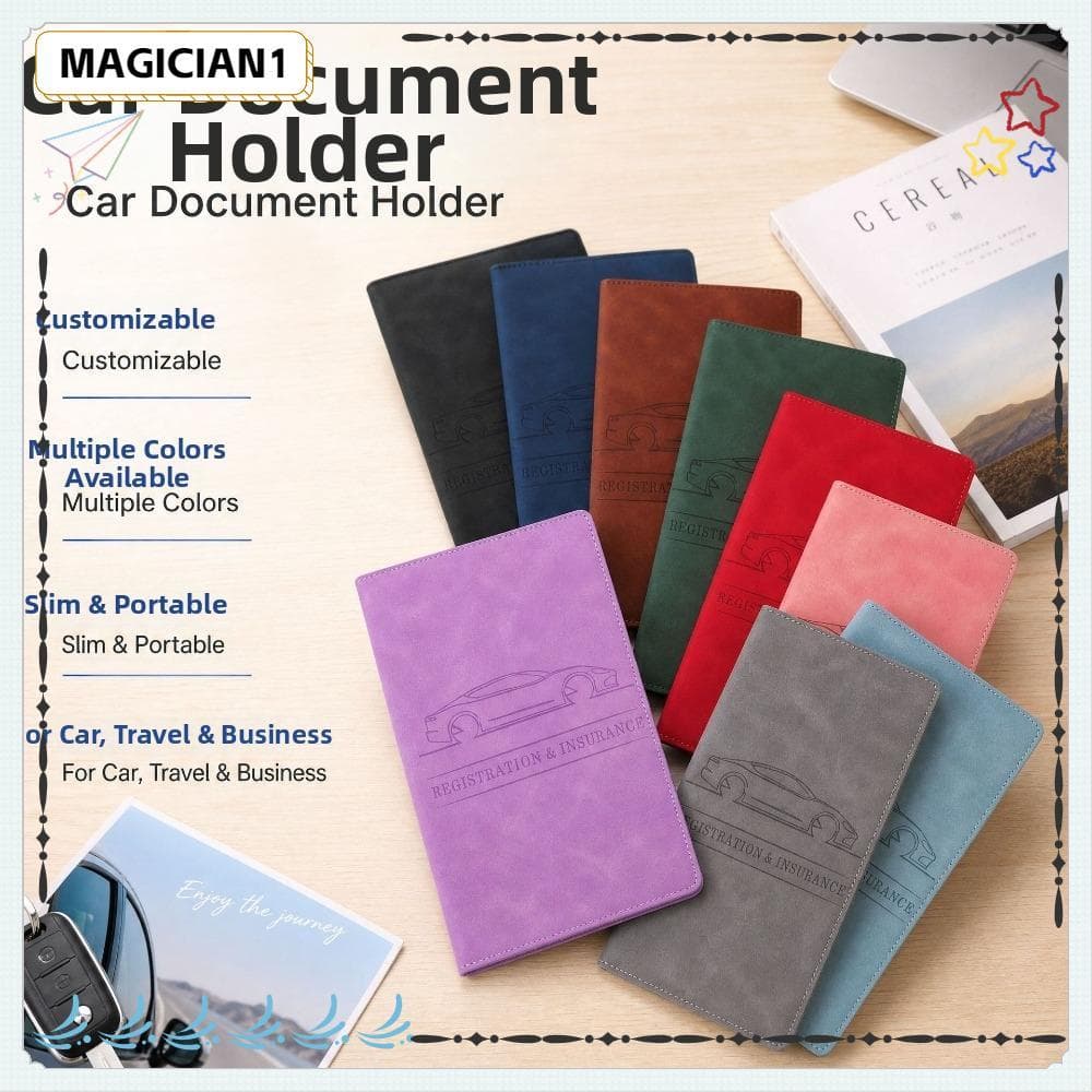 Suporte Para Documentos De Veículo MAGICIAN , Organizador De Carro Com Fecho Costurado Elegante , Couro PU