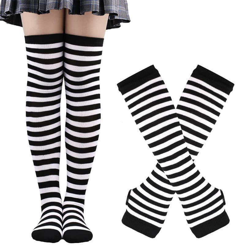 Conjunto de Cosplay com Meias e Luvas Listradas 12ID