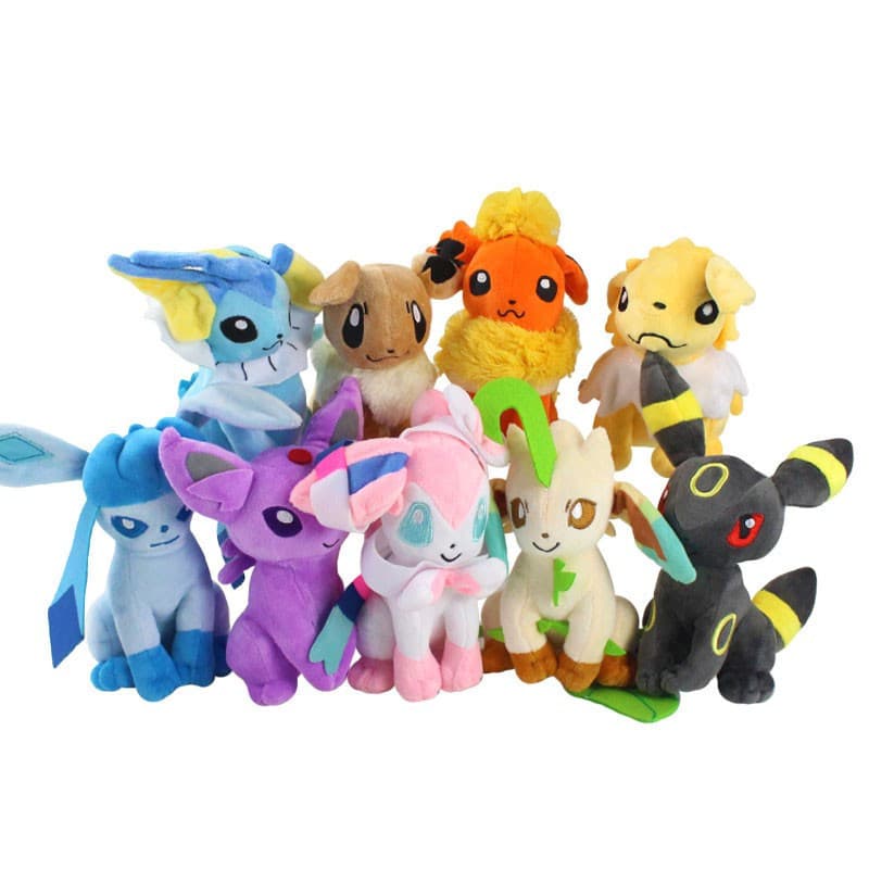 9 tipos de brinquedos de pelúcia de anime Pokémon: Eevee, Water Eevee, Ice Eevee, Rain Eevee, Fire Eevee, E Q2LX