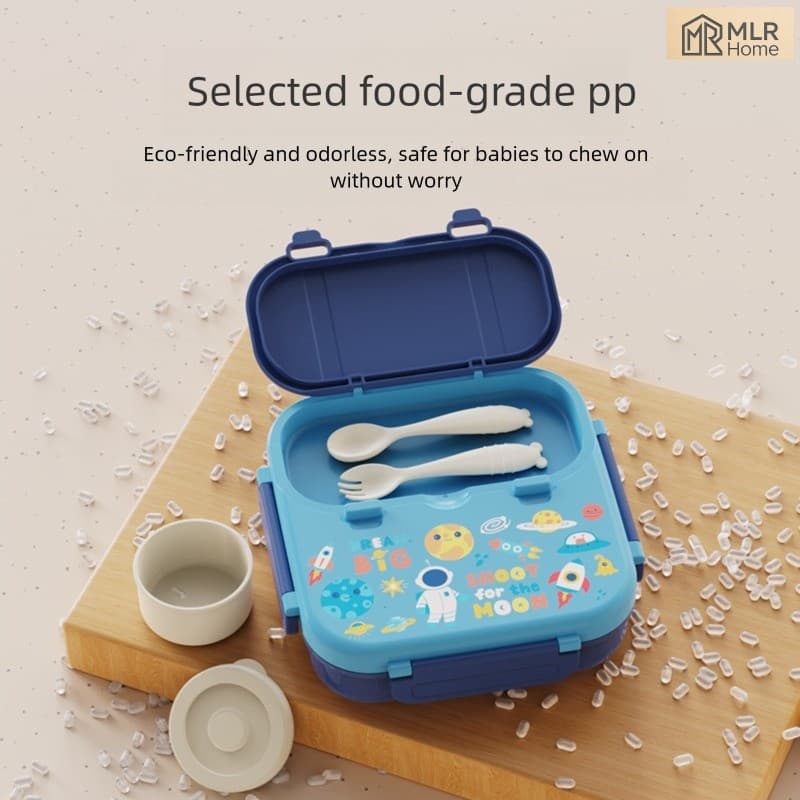 Lancheira com compartimento infantil PP de qualidade alimentar, lancheira/portátil/caixa de tempero + utensílios de mesa