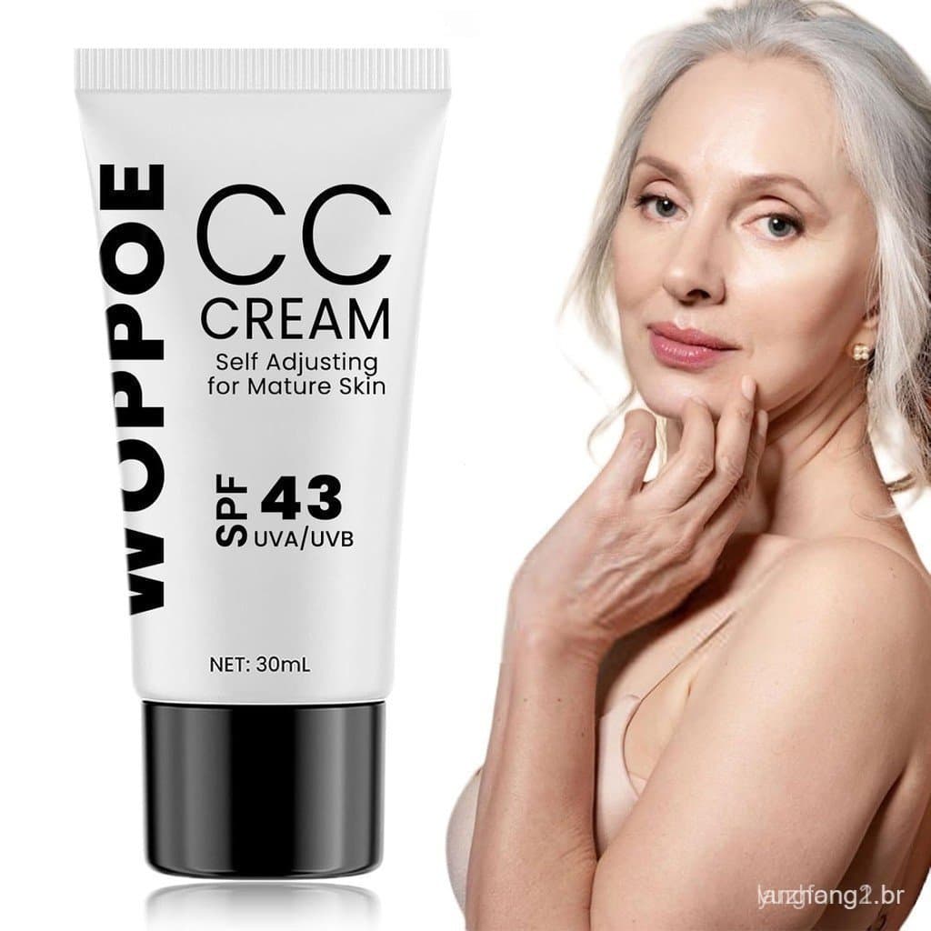 CC cream adequado para mulheres idosas, CC cream ajustador do tom de pele, contém FPS 43, CC cream autoajustável adequad