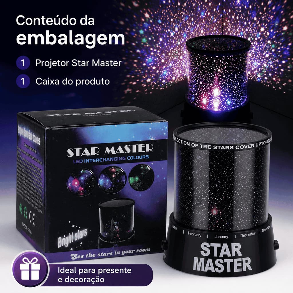Projetor Estrela LED Multicolor Abajur Galáxia Star Master