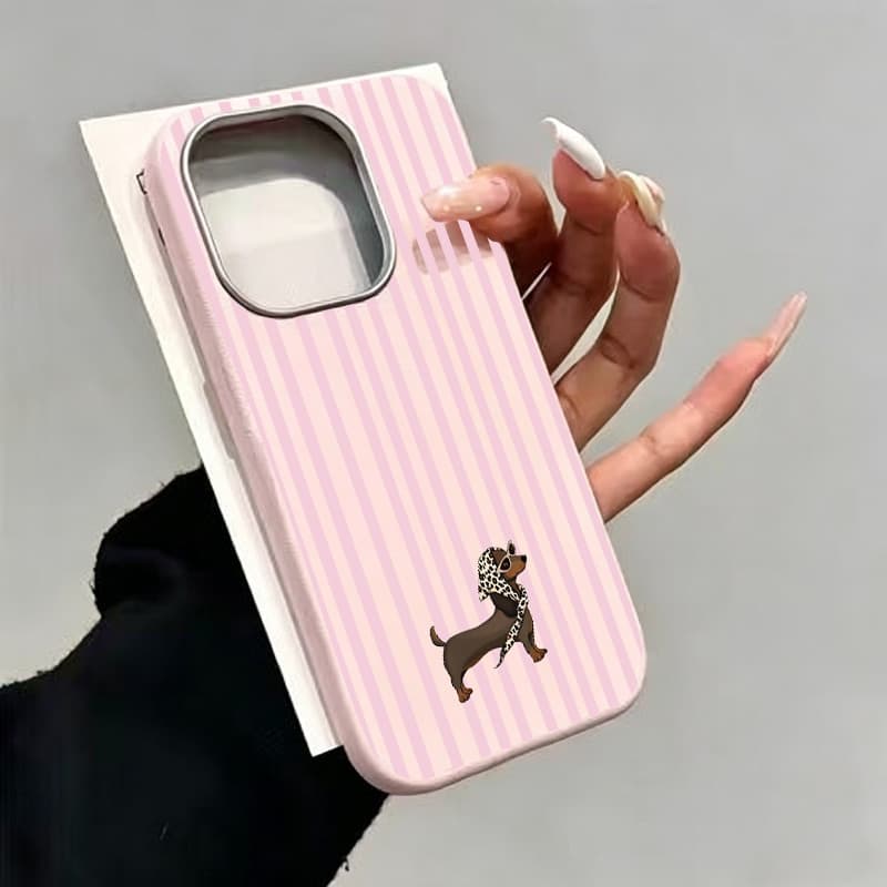 Antiderrapante Capinha para iPhone 17/16/15/14/13/12 Pro Max Capa de celular elegante em couro com estampa de dachshund