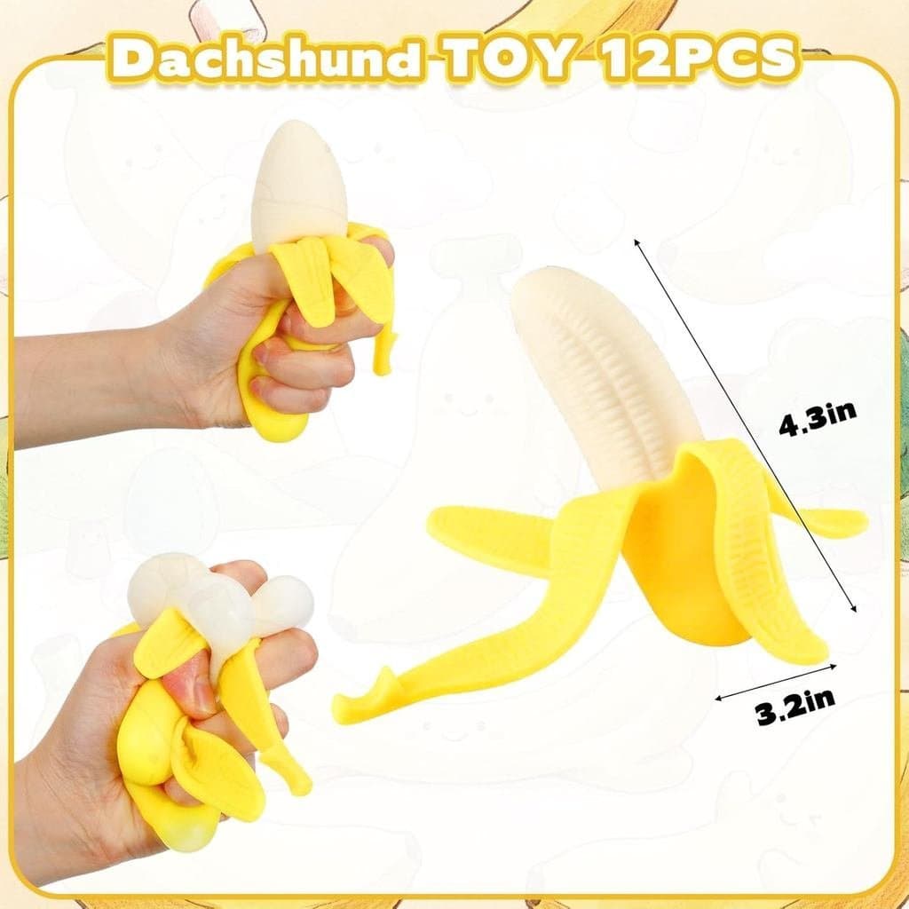 Meooeck 12 Peças de Brinquedos de Banana para Alívio do Estresse, Bolas de Banana Elásticas para Adultos, Brindes Divert