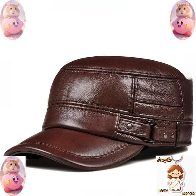 Boné de Couro Genuine de Inverno, Boné Militar Elegante, Boné de Beisebol de Couro Britânico Retro para Homens