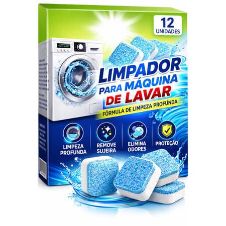 KIT 12/24 Pastilhas para Limpeza de Máquinas de Lavar Roupas Efervescentes Multifuncional