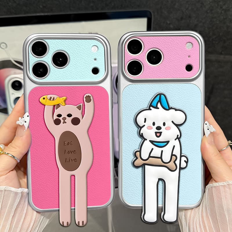 Capa de Telefone com Suporte de Gato e Cachorro em Estilo Cartoon para Samsung Galaxy A27 A37 A36 M36 F36 A35 A34 A33 M3
