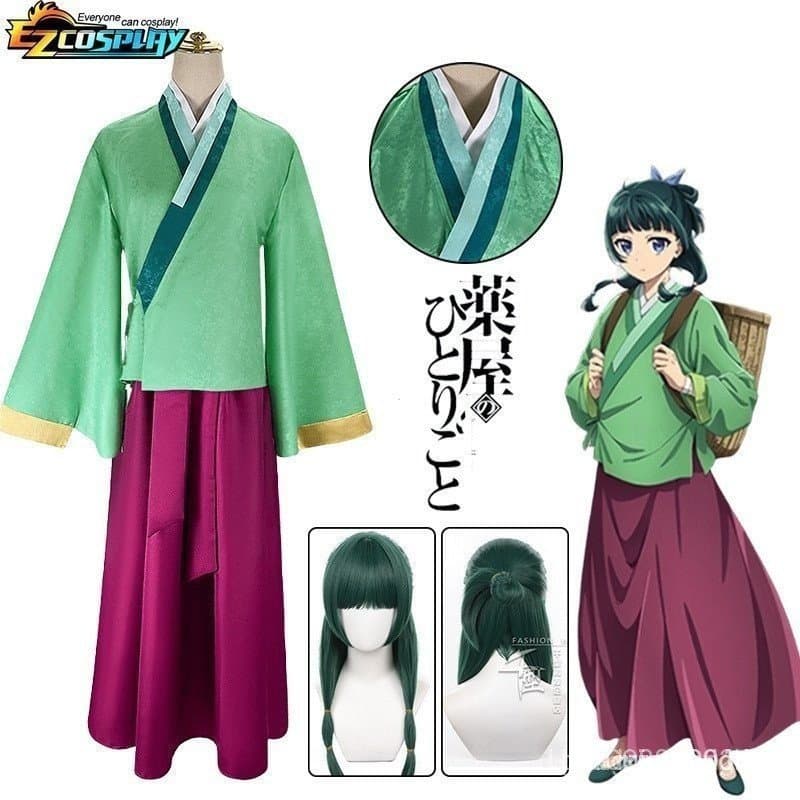 Peruca de Cosplay Fantasia Maomao Anime The Alchemist's Diary Vestido Verde Presilha de Cabelo Kusuriya No Hitori W D0TS