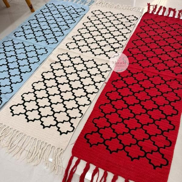 Passadeira Para Cozinha Jogo Tapete 3 Peças Tear Geométrico Estampado Várias Cores 100% Algodão Decorativa