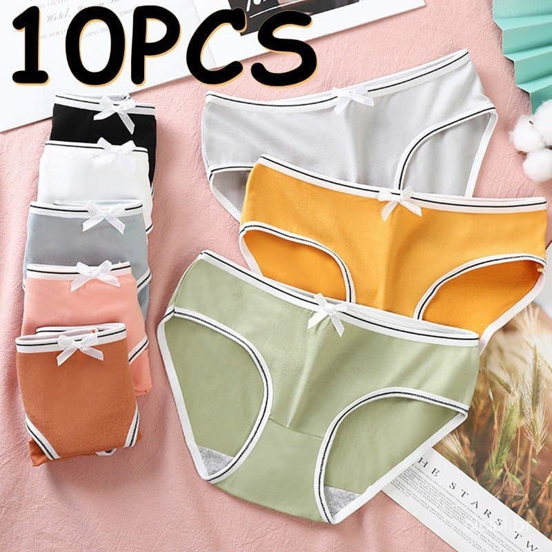 10 Peças de Calcinhas Femininas Simples para Estudantes, Cintura Média, Bonitas e Sensuais, Tamanhos Grandes P7UE