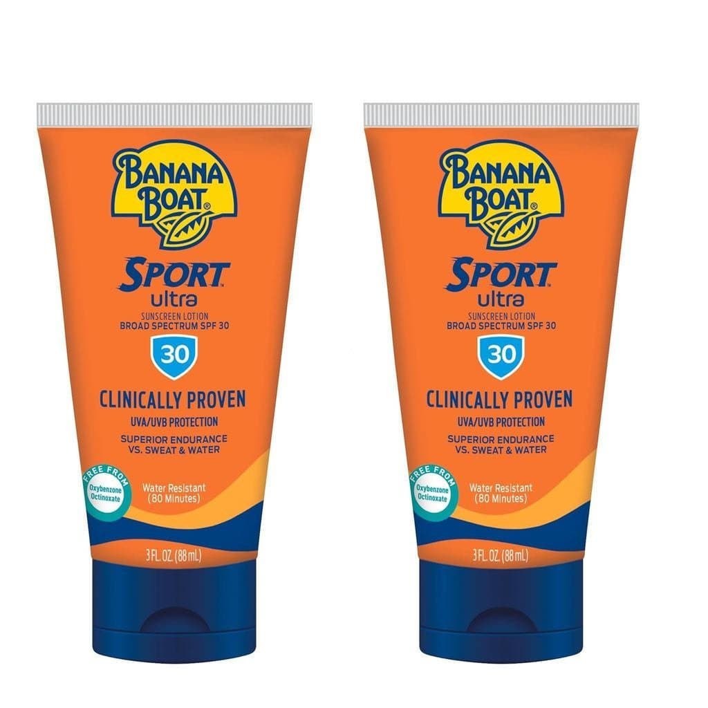 Loção Protetora Solar BananaBoat Sport Ultra SPF30, Tamanho Viagem 3oz, Pacote Duplo, Protetor Solar Resistente ao Suor