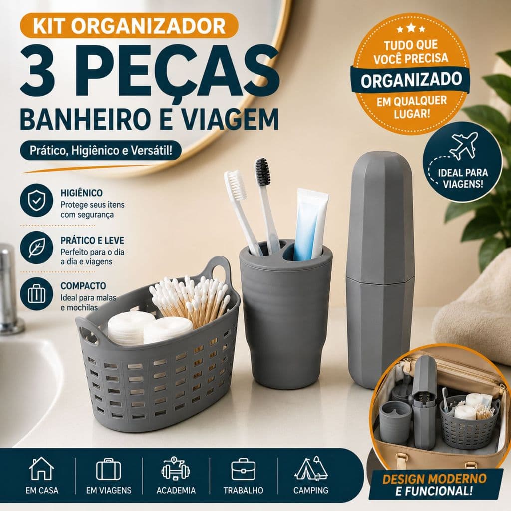 KIT ORGANIZADOR DE BANHEIRO 3 PEÇAS