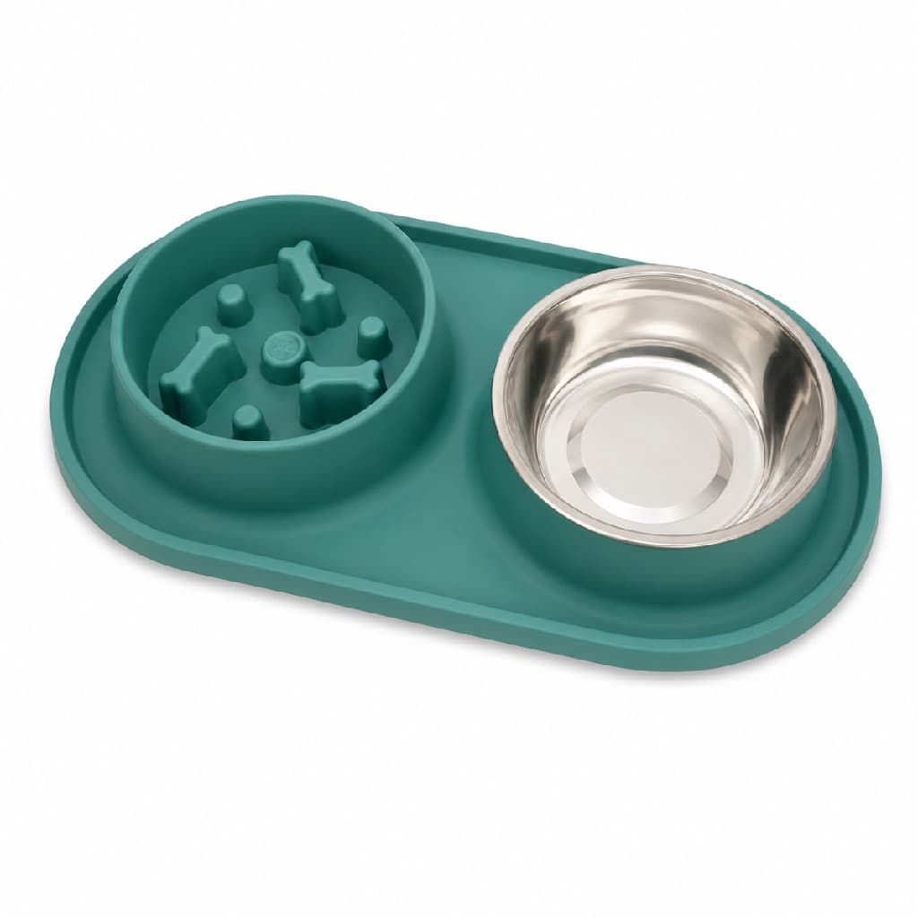 Comedouro Lento e Bebedouro Alimentação Pet Tigela Ração Verde