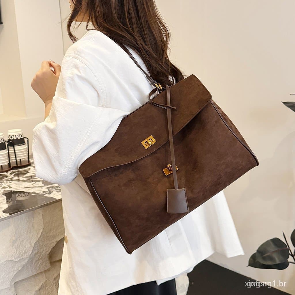 Bolsa feminina retrô de grande capacidade, novo estilo outono inverno 2025, bolsa de ombro casual e elegante, de alta qu