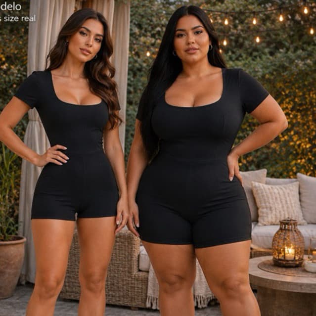 macacão macaquinho shorts manga curta gola u canoa moda blogueira plus size P m g academia