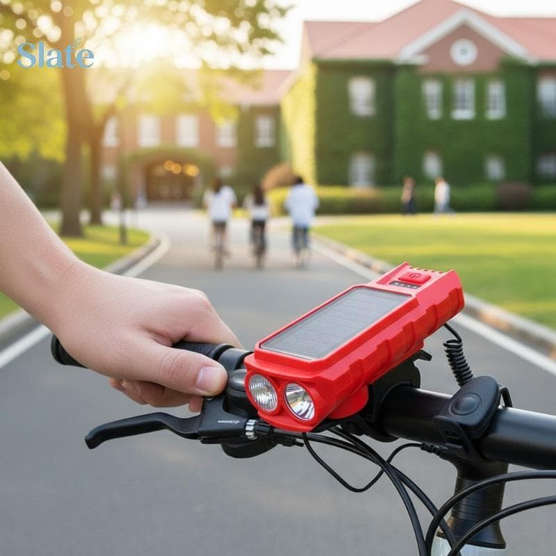 Slate USB Recarregável Solar Luz Da Bicicleta Com Display De Energia Mountain Road Frente Lâmpada Integrada Chifre Lante