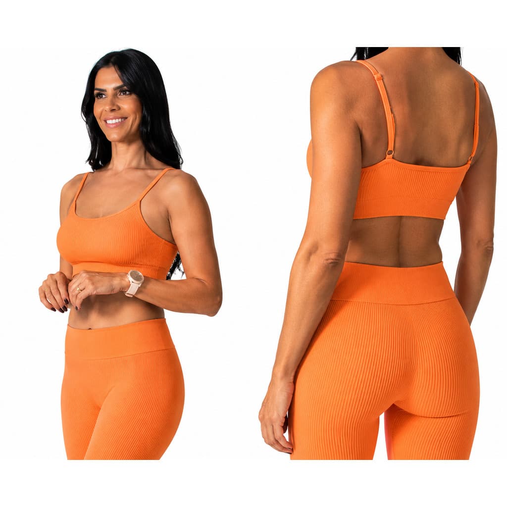 Conjunto Fitness Calça e Cropped Canelado Alma Genius