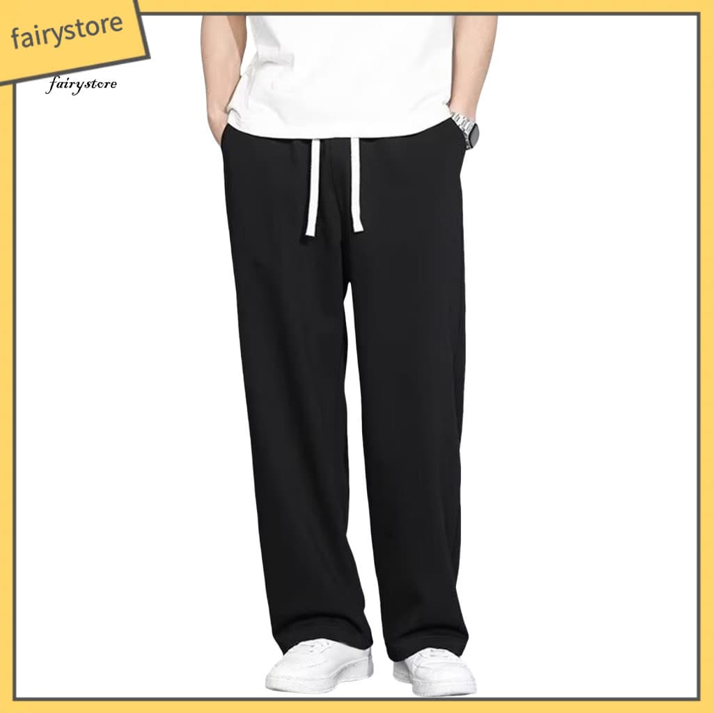 Men Elastic Waistband Pants Sports Men's Cargo Waist Drawstring Lightweight Casual Loose Fit Wide Leg Sport Trousers wit