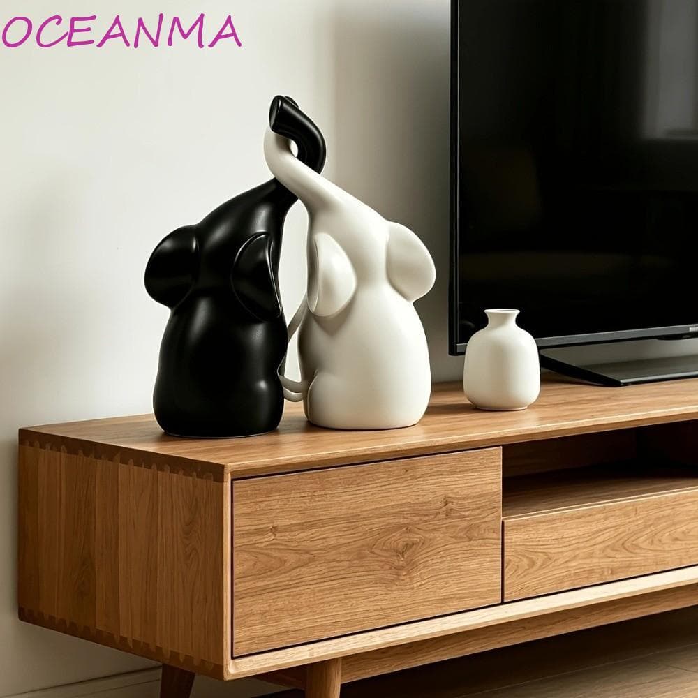 Estátua De Elefante Para Casais OCEANMA , Escultura Com Acabamento Liso Estilo Nicho , Estatueta Minimalista E Amorosa