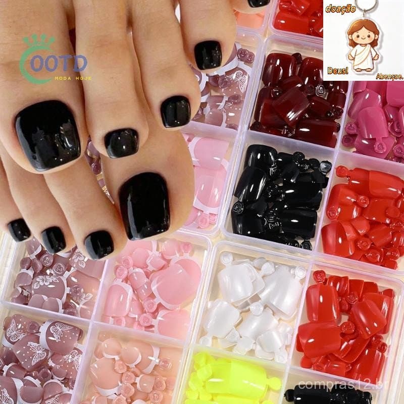 Moda Hoje 96 Pcs 4 Grade Curto Quadrado Pontas De Unha Falsa Cobertura Completa Artificial Acrílica Pé Nail Art Ponta Im