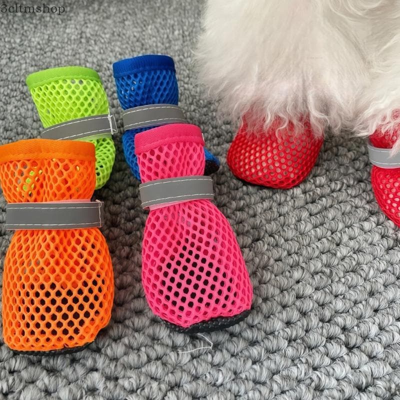 blg 4 Sapatos Respirável Para Cães Estimação Verão Oco Ar Macio Antiderrapante Atividades
