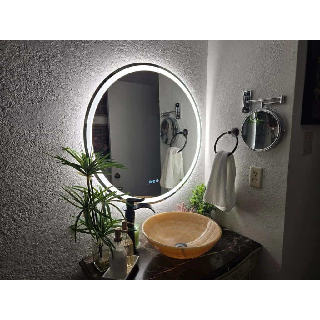 Espelho Redondo 75cm Led 3 Tons Touch Moderno Parede Cristal