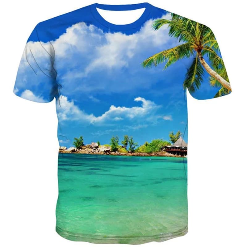 Camiseta Unissex Com Estampa De Árvore De Praia De Design Simples Moda Verão 3D Fitness Manga Curta Casual Oversized Gol