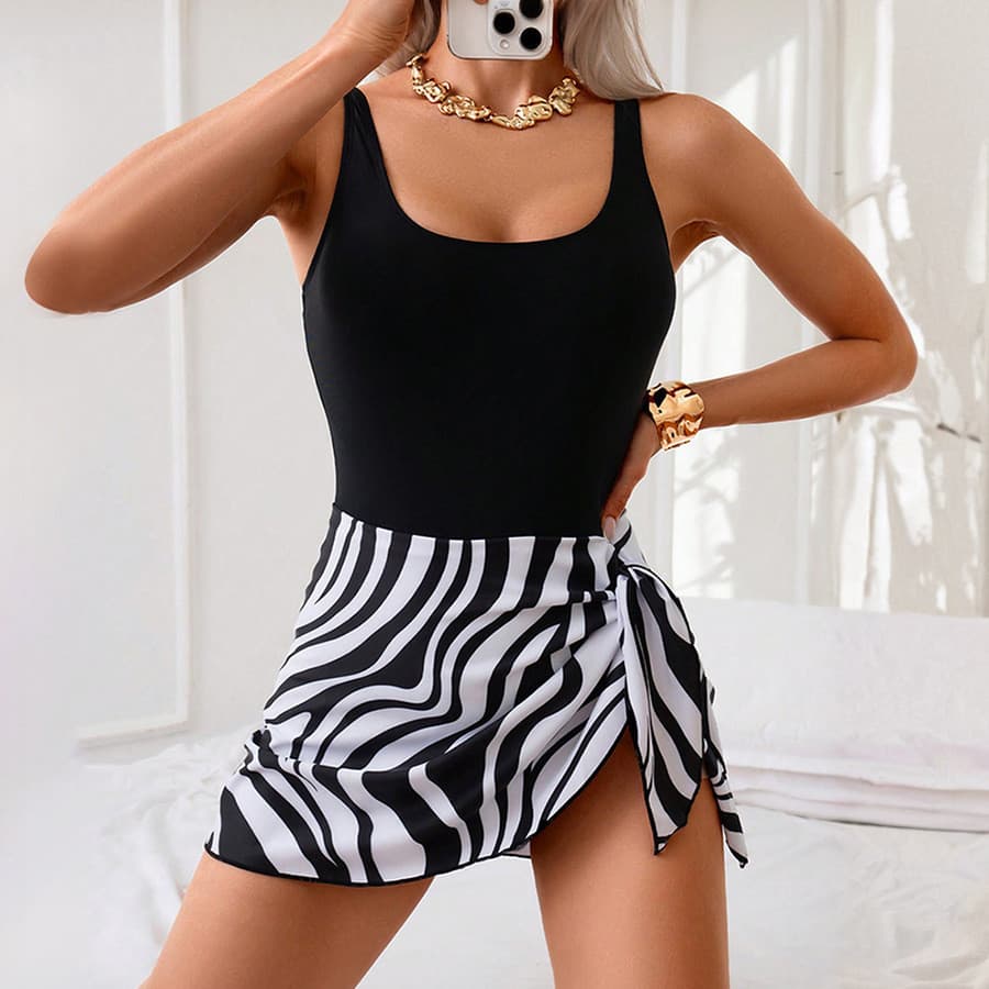 Saia conservadora Slim fit, maiô de uma peça, europeu, americano, multicolorido, estampado, férias à beira-mar