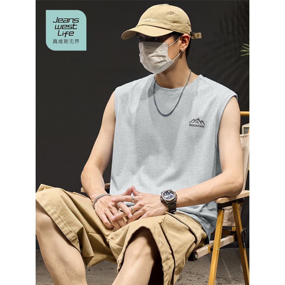 Zhenweisi LIFE Colete masculino verão cinza All-Match solto tamanho grande moletom puro algodão sem mangas camiseta masc