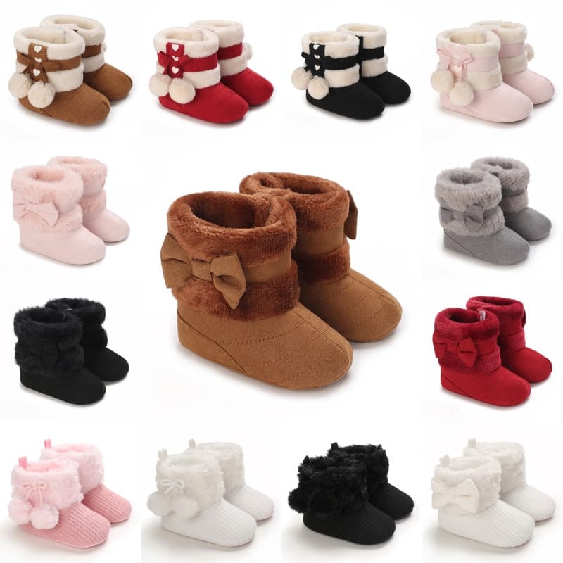 Botas de lã para bebês meninos e meninas, sapatos infantis de sola macia, calçados de inverno para caminhada.