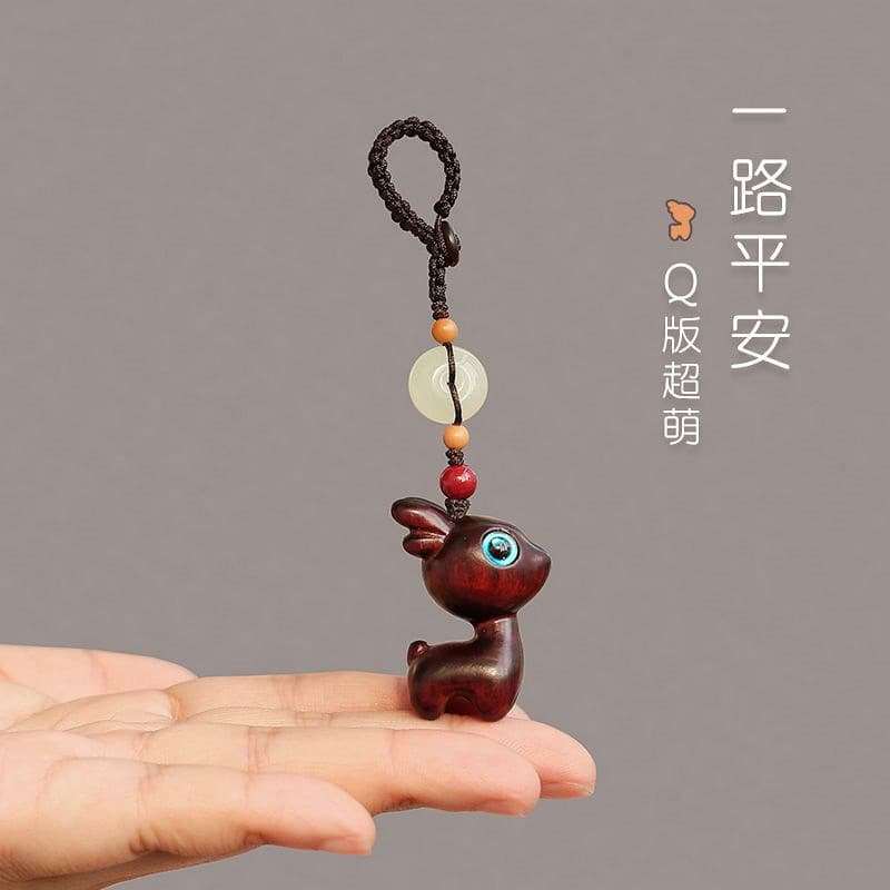 Pingente de chave em madeira de sândalo com um cervo que simboliza a paz, adequado para homens e mulheres, chaveiro de c