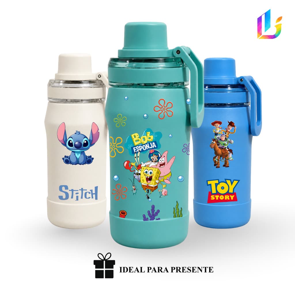 Garrafa Térmica Inox 350ml Personalizada Personagens Filmes/ Desenhos - Presente Divertido Infantil