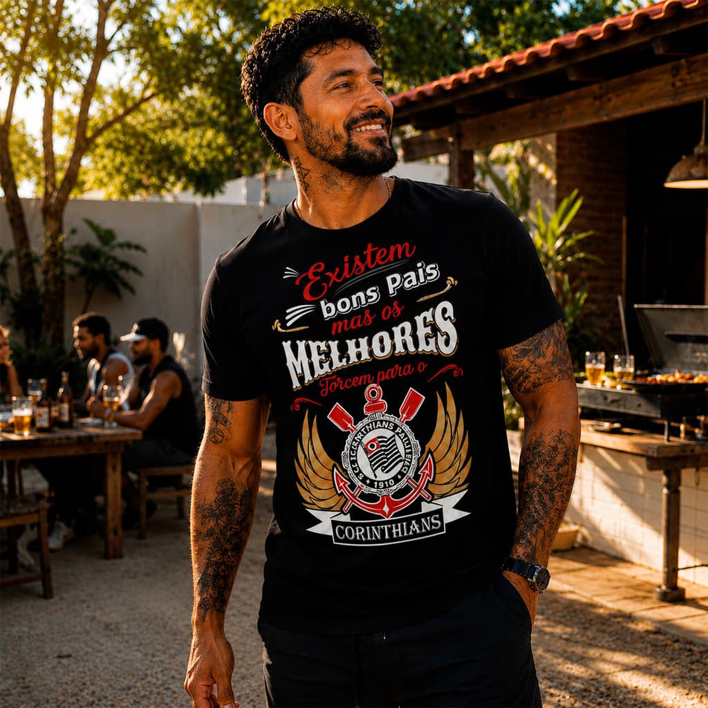 Camiseta Time Gaviões Camisa Do Timão Presente Divertido Para Os Pais Algodão Oferta Lançamento Plus Size
