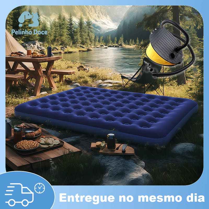Colchão Inflável Casal ou Solteiro Bomba Ar Embutida Prático para Visitas Viagens e Camping