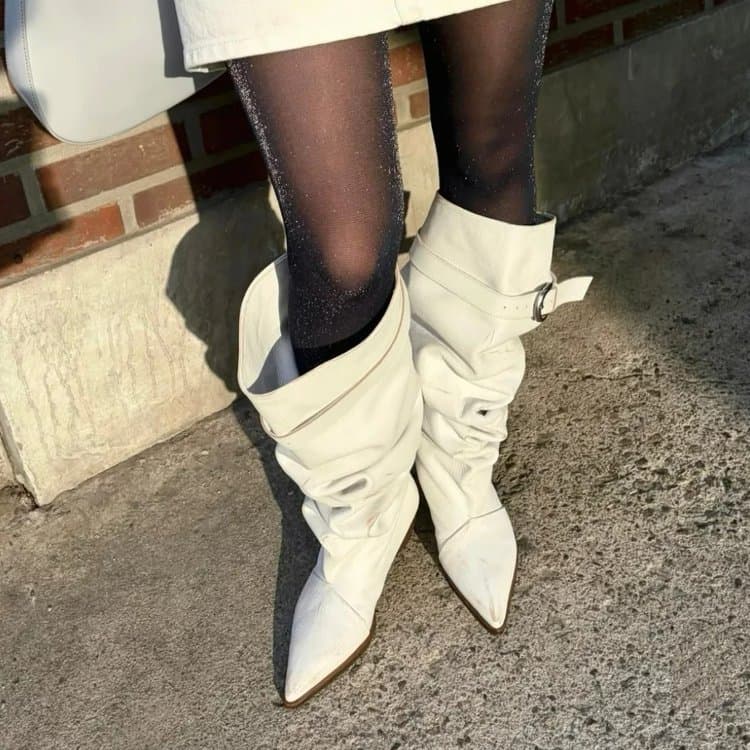Manga de borracha PU salto médio (3-5cm) salto grosso primavera outono longo tubo pilha na moda combinando botas feminin
