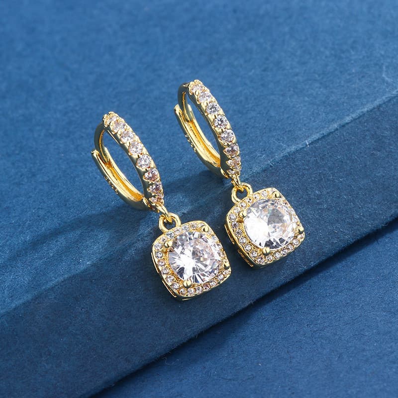 Brincos De Gota De Zircônia Quadrada De Luxo Elegantes Pendurados De Cristal Joias Da Moda Para Mulheres