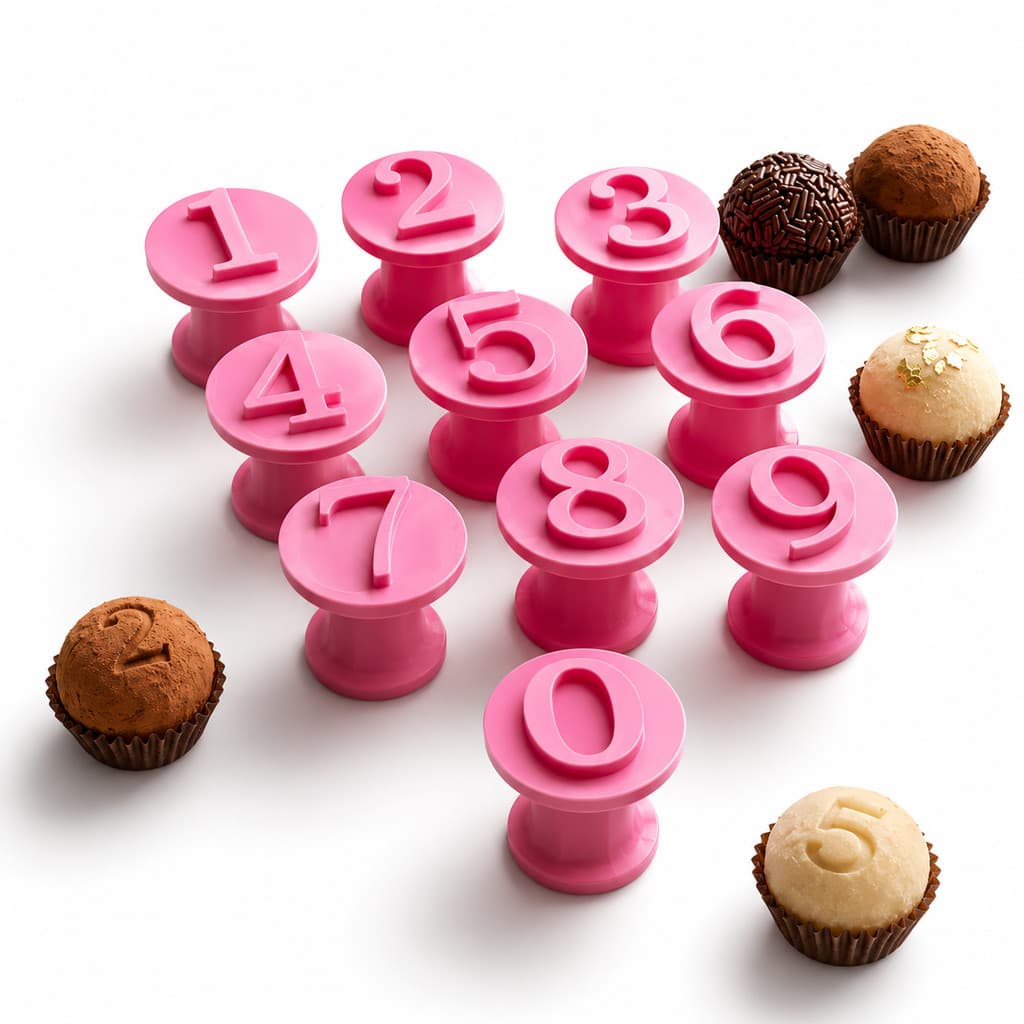 Kit Carimbos para Brigadeiro Alfabeto Numérico 0 a 9 | Marcadores para Doces, Pasta Americana, Biscuit e Confeitaria
